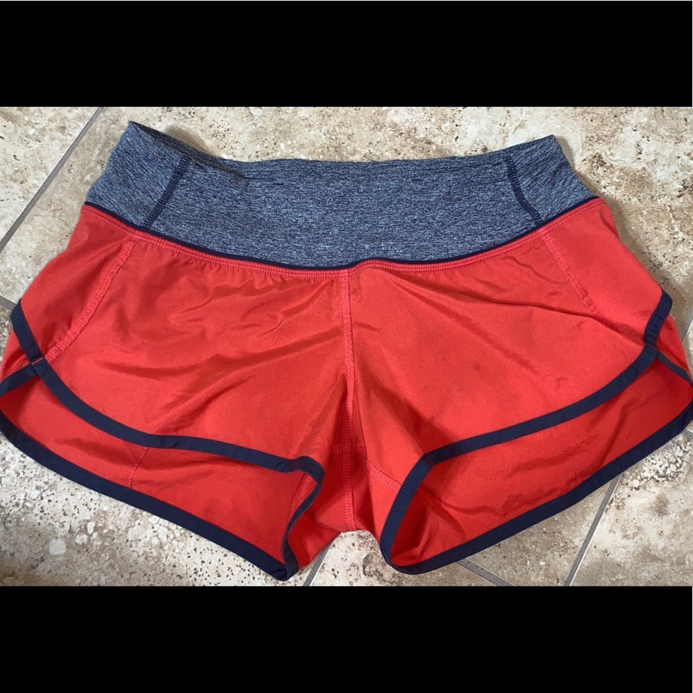 bright orange lululemon speed up shorts sz 2